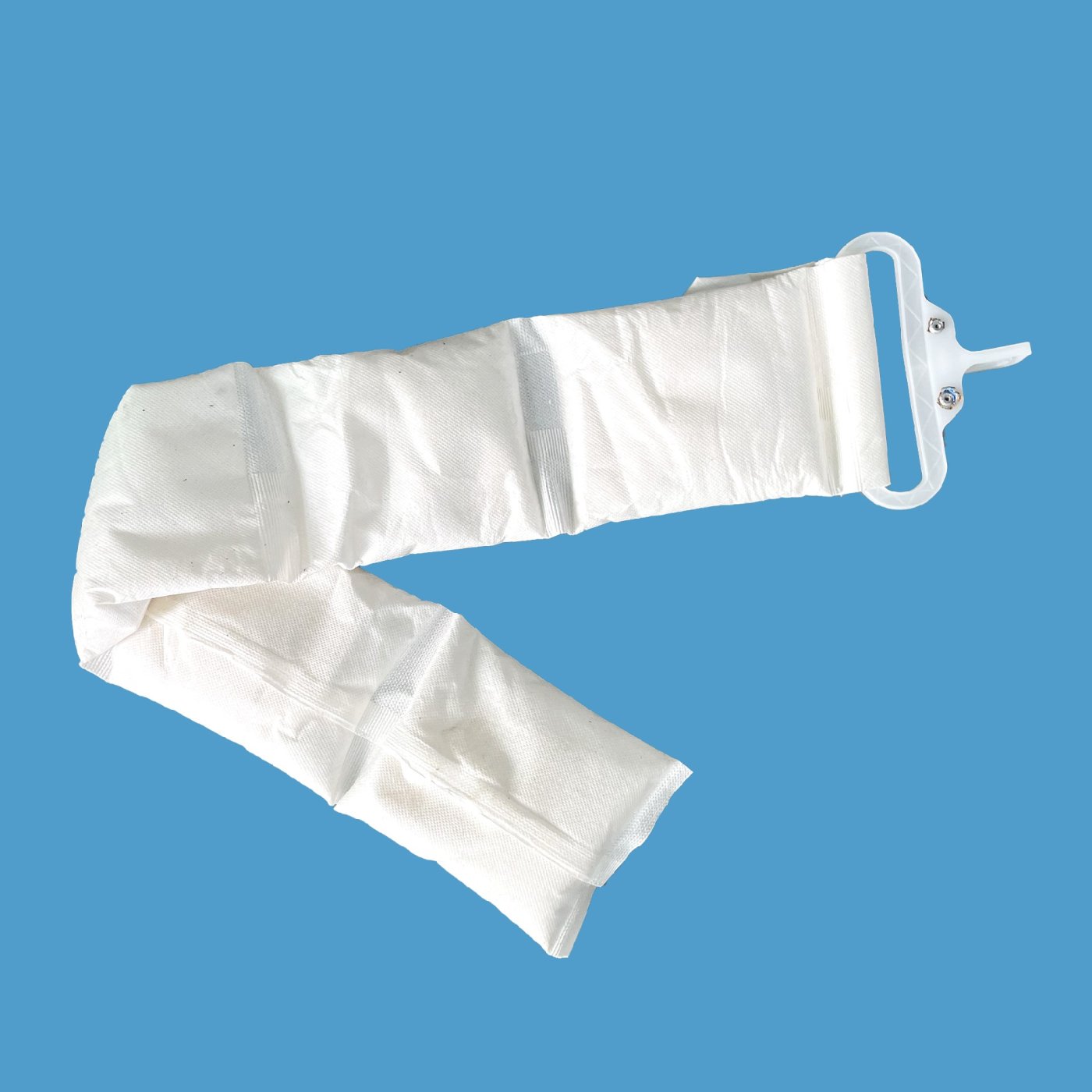 Hanging calcium chloride desiccant strip with hook for container lashing rings